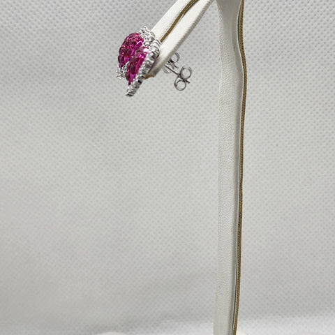 Brand New Sterling Silver 925 Hot Pink Heart CZ Stud Earrings