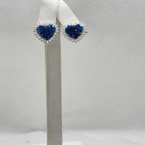 Brand New Sterling Silver 925 Blue Heart CZ Stud Earrings