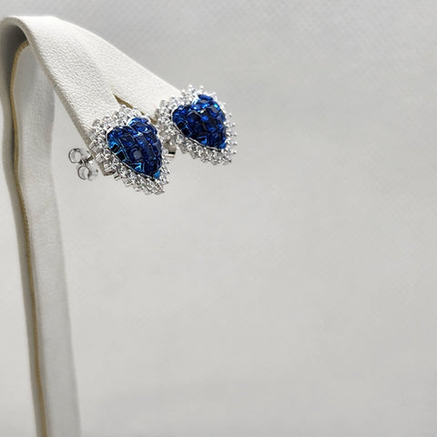 Brand New Sterling Silver 925 Blue Heart CZ Stud Earrings