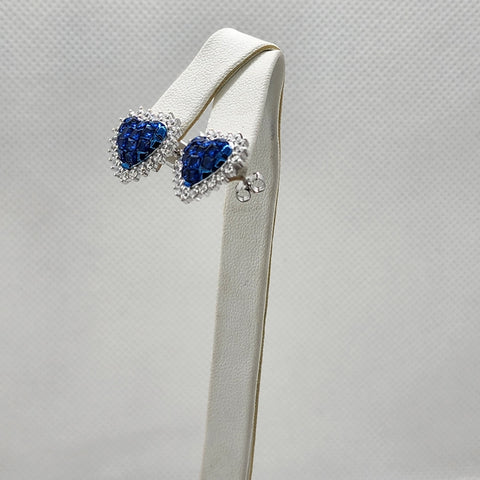 Brand New Sterling Silver 925 Blue Heart CZ Stud Earrings