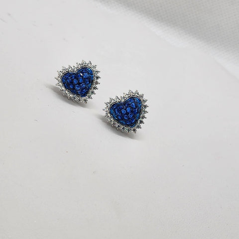 Brand New Sterling Silver 925 Blue Heart CZ Stud Earrings