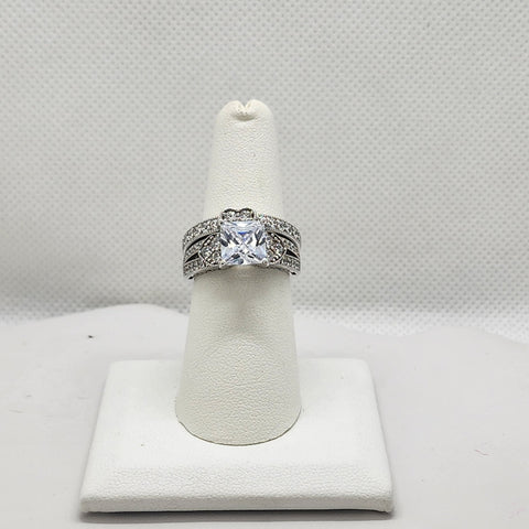 Brand New Sterling Silver 925 Square 3 Heart 2pc Set Ring