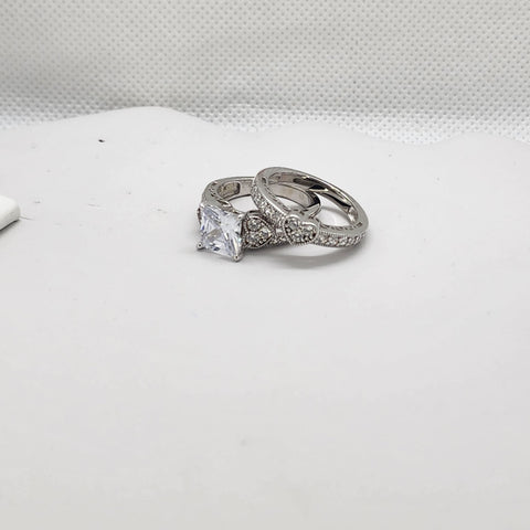 Brand New Sterling Silver 925 Square 3 Heart 2pc Set Ring