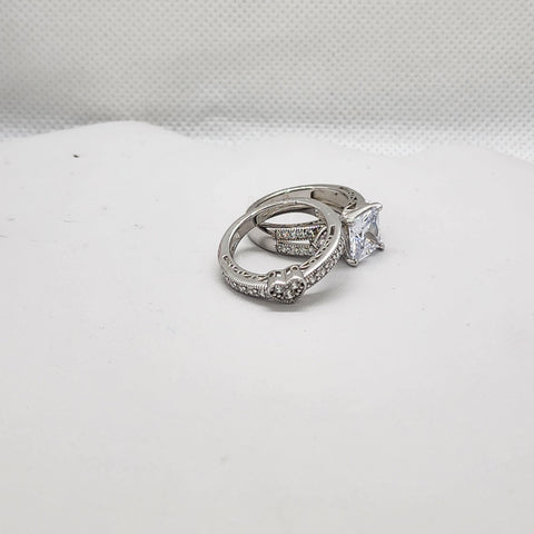 Brand New Sterling Silver 925 Square 3 Heart 2pc Set Ring