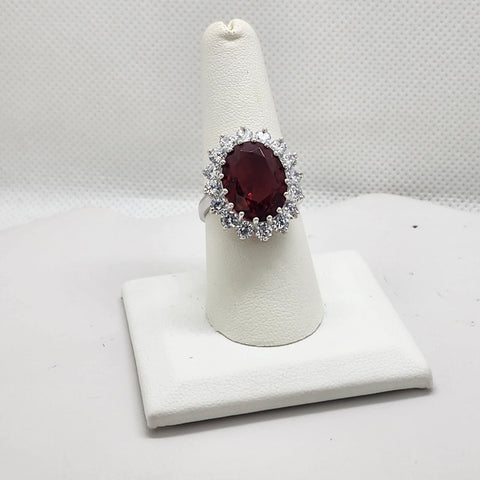 Brand New Sterling Silver 925 Red Gemstones Cz Stones Ring