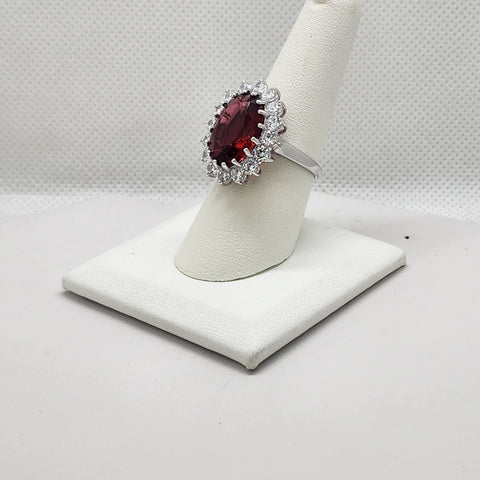 Brand New Sterling Silver 925 Red Gemstones Cz Stones Ring