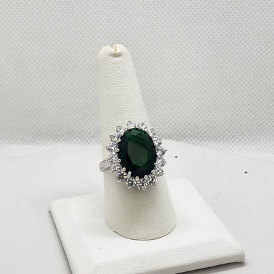 Brand New Sterling Silver 925 Green Gemstones Cz Stones Ring