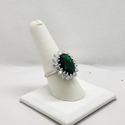 Brand New Sterling Silver 925 Green Gemstones Cz Stones Ring