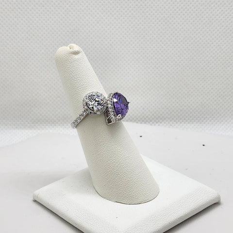 Brand New Sterling Silver 925 Purple/White Gemstone Ring