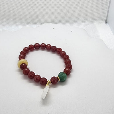 Brand New Burgundy Green White Paw Agate Bracelet