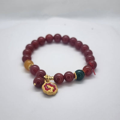 Brand New Rabbit Burgundy Green Yellow Agate Bracelet