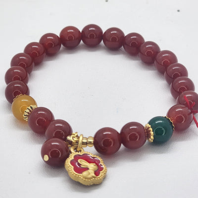 Brand New Rabbit Burgundy Green Yellow Agate Bracelet