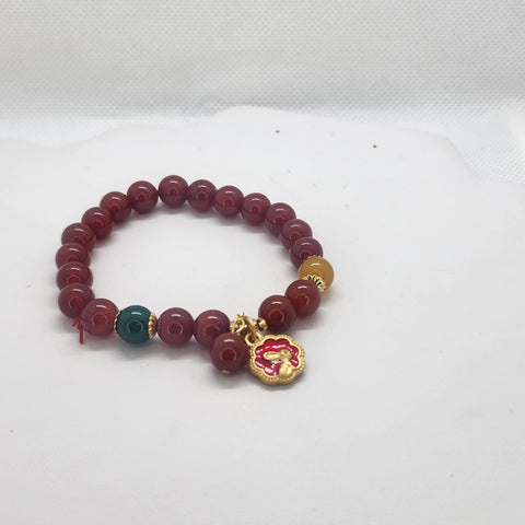 Brand New Rabbit Burgundy Green Yellow Agate Bracelet