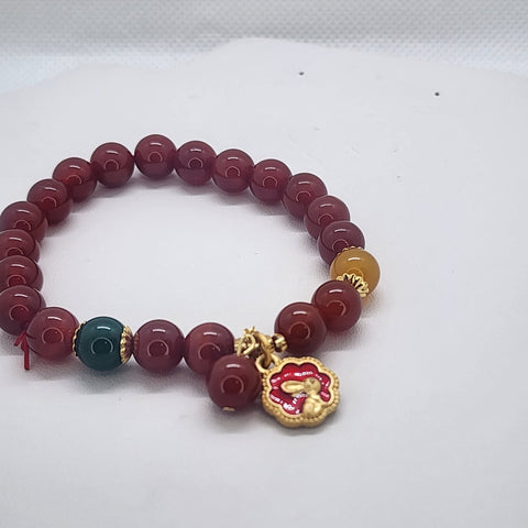 Brand New Rabbit Burgundy Green Yellow Agate Bracelet