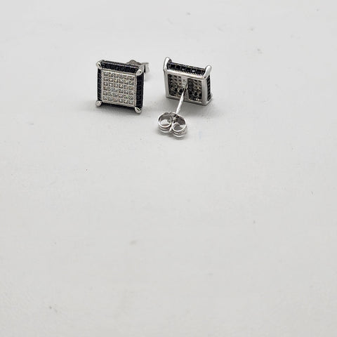 Brand New Sterling Silver 925 Black/White Cubic Zirconia Stones  Earrings