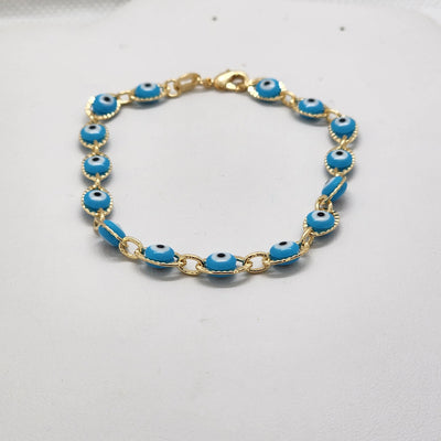 Brand New Brazilian 18k Gold Filled Baby Blue Evil Eye Bracelet