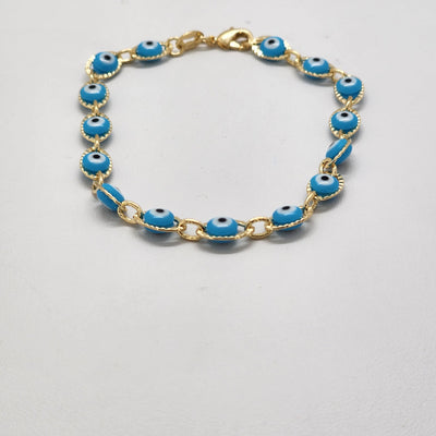 Brand New Brazilian 18k Gold Filled Baby Blue Evil Eye Bracelet