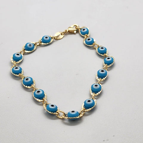 Brand New Brazilian 18k Gold Filled Baby Blue Evil Eye Bracelet