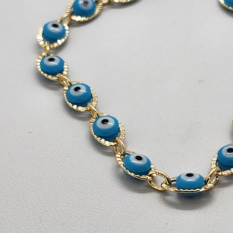 Brand New Brazilian 18k Gold Filled Baby Blue Evil Eye Bracelet