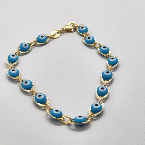 Brand New Brazilian 18k Gold Filled Baby Blue Evil Eye Bracelet