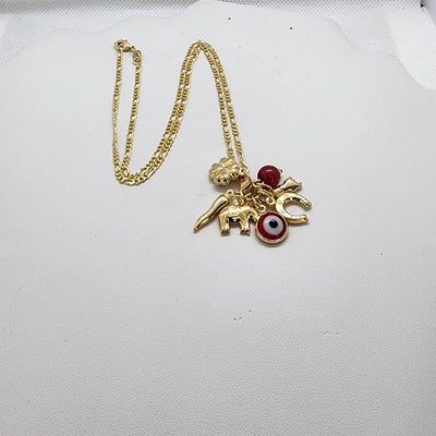 Brand New Brazilian 18k Gold Filled Red Evil Eye Charms Necklace