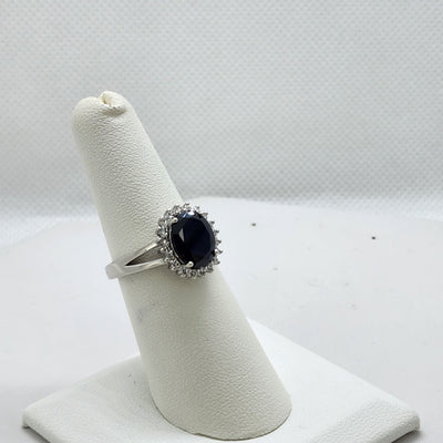 Brand New Sterling Silver 925 Black Oval Gemstone Ring