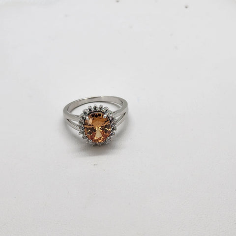 Brand New Sterling Silver 925 Orange Oval Gemstone Ring