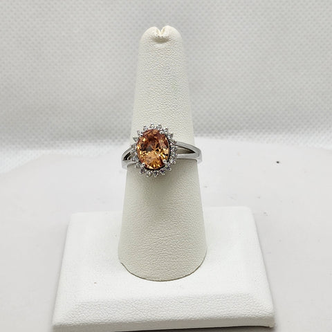 Brand New Sterling Silver 925 Orange Oval Gemstone Ring