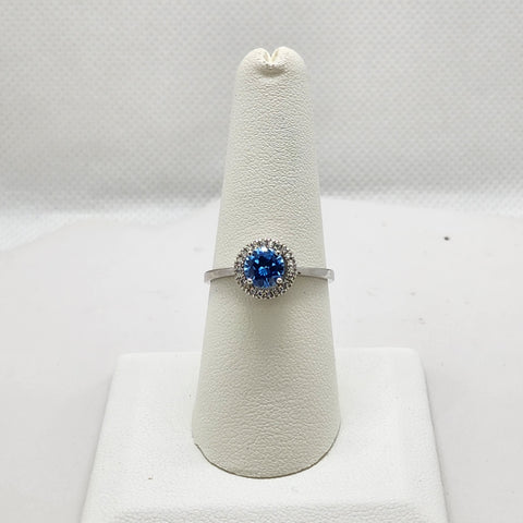 Brand New Sterling Silver 925 Light Blue Round Gemstone Ring