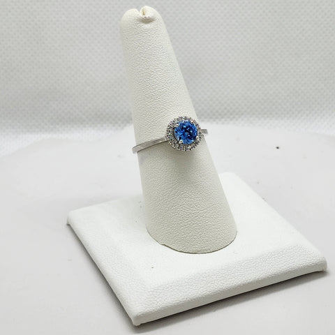 Brand New Sterling Silver 925 Light Blue Round Gemstone Ring