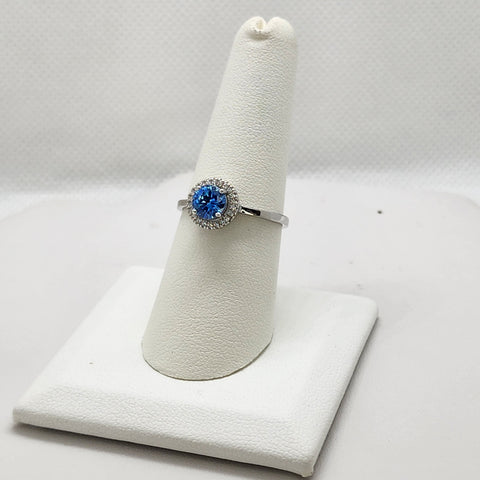 Brand New Sterling Silver 925 Light Blue Round Gemstone Ring