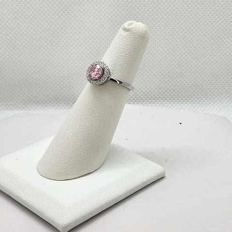 Brand New Sterling Silver 925 Pink Round Gemstone Ring