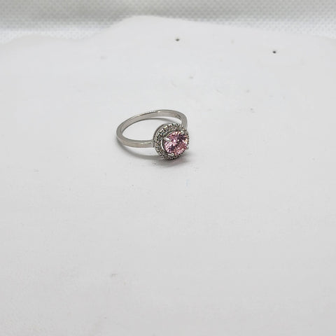 Brand New Sterling Silver 925 Pink Round Gemstone Ring