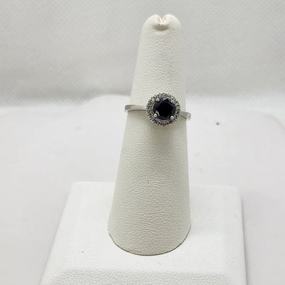 Brand New Sterling Silver 925 Black Round Gemstone Ring