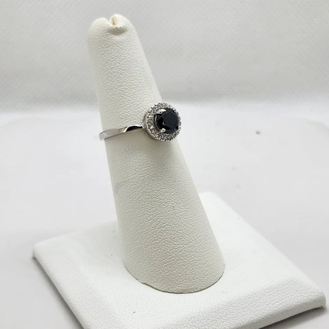 Brand New Sterling Silver 925 Black Round Gemstone Ring