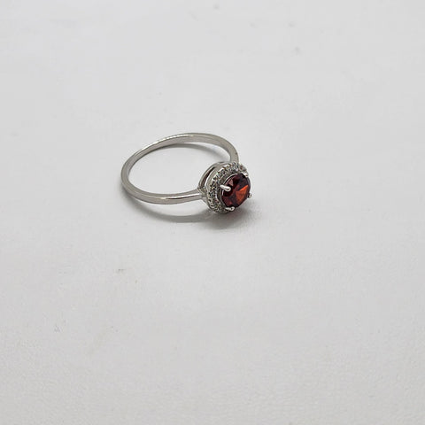 Brand New Sterling Silver 925 Red Round Gemstone Ring