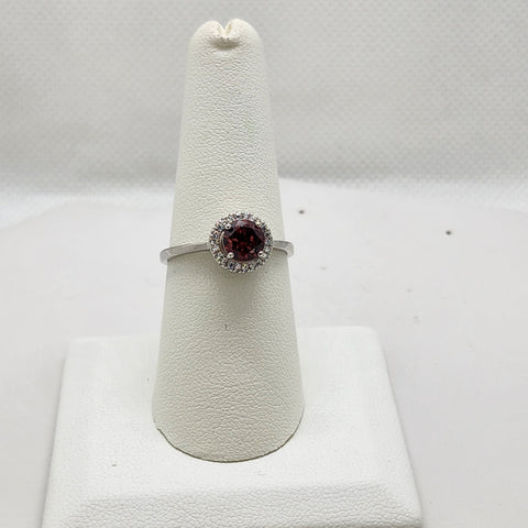 Brand New Sterling Silver 925 Red Round Gemstone Ring