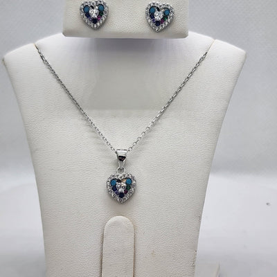 Brand New Sterling Silver 925 Blue Heart 2pc Set