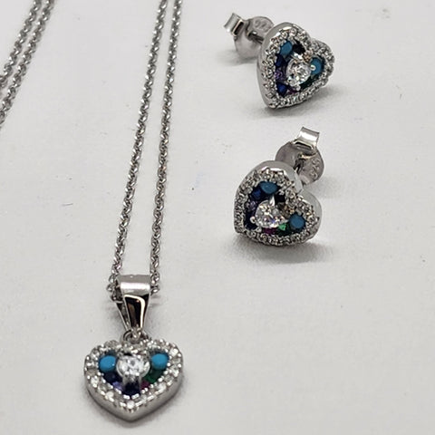 Brand New Sterling Silver 925 Blue Heart 2pc Set