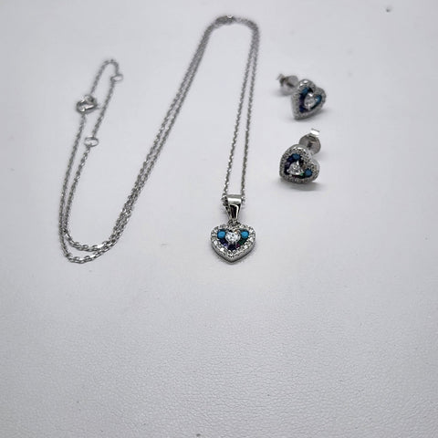 Brand New Sterling Silver 925 Blue Heart 2pc Set