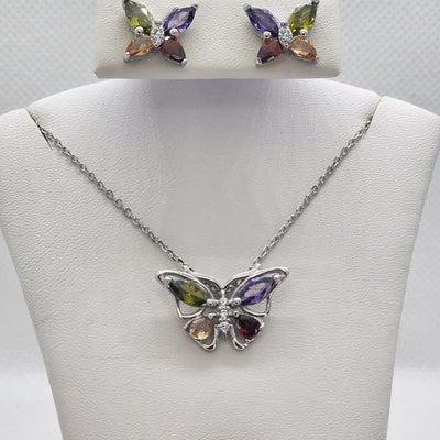 Brand New Sterling Silver 925 Multi Color Butterfly 2pcs Set