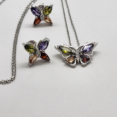 Brand New Sterling Silver 925 Multi Color Butterfly 2pcs Set