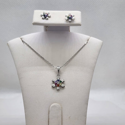 Brand New Sterling Silver 925 Multi Color Flower 2pcs Set