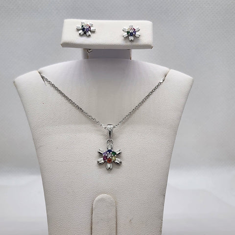 Brand New Sterling Silver 925 Multi Color Flower 2pcs Set