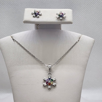 Brand New Sterling Silver 925 Multi Color Flower 2pcs Set