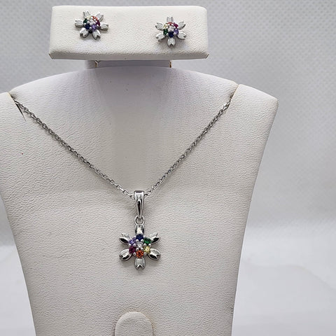 Brand New Sterling Silver 925 Multi Color Flower 2pcs Set