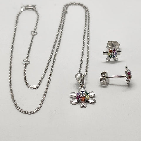 Brand New Sterling Silver 925 Multi Color Flower 2pcs Set