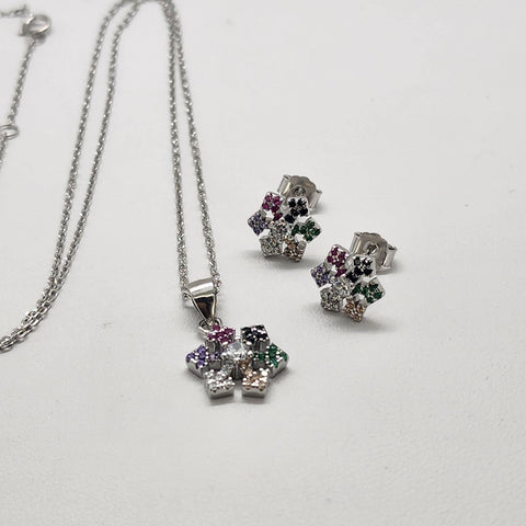 Brand New Sterling Silver 925 Multi Color Snowflake 2pc Set