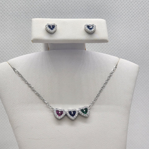 Brand New Sterling Silver 925 Three Color Heart 2pcs Set