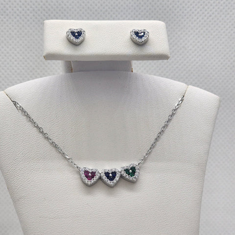 Brand New Sterling Silver 925 Three Color Heart 2pcs Set